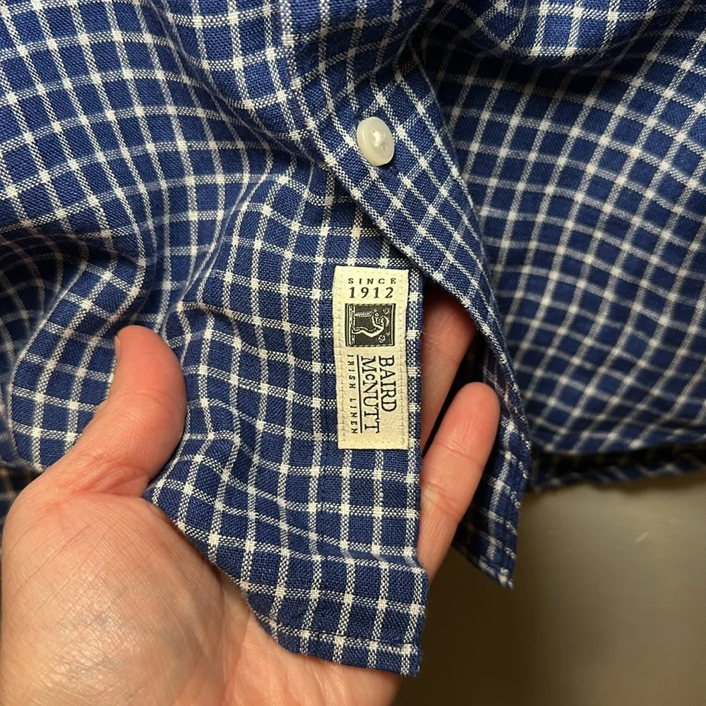 J. Crew Men’s Blue Checkered Slim Long Sleeve Irish Linen Button Down Shirt Sz S